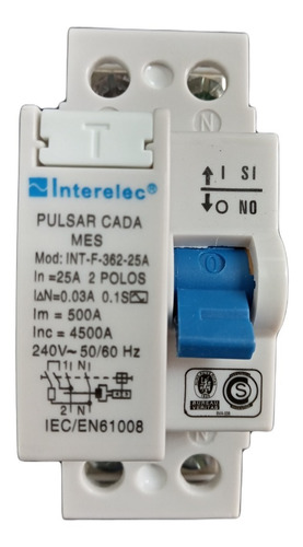 Disyuntor Interruptor Diferencial Bipolar 2x25a Interelec