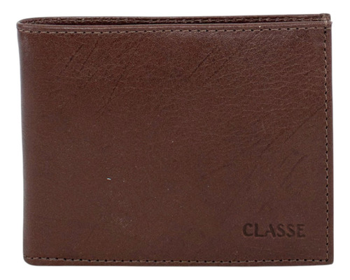 Carteira Masculina De Couro Slim Sem Fecho Classe Cor Brown 092-0 Desenho Do Tecido Liso