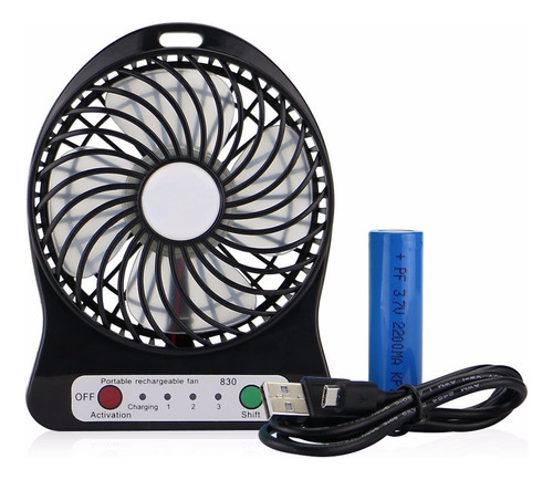 Ventilador Usb Recargable Pila 18650 Portátil 3 Velocidades 