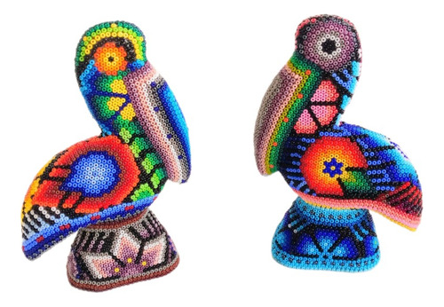 Pelicano Madera De Chaquira, Huichol. 12 Cm. (jgo 2 Piezas).