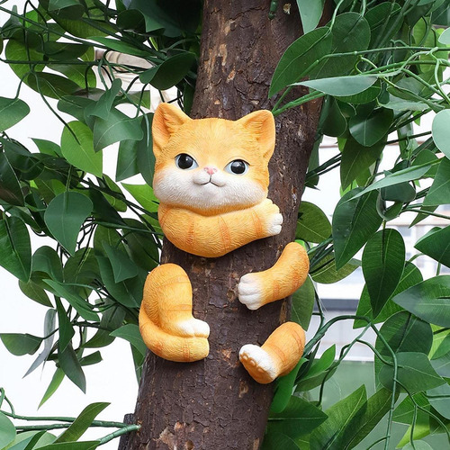 Animal Up A Tree Statue Tree Hugger Landscape Outdoor Gato