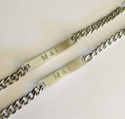 Set Pulseras His Queen/her King Plateadas Grabado 2 Nombres
