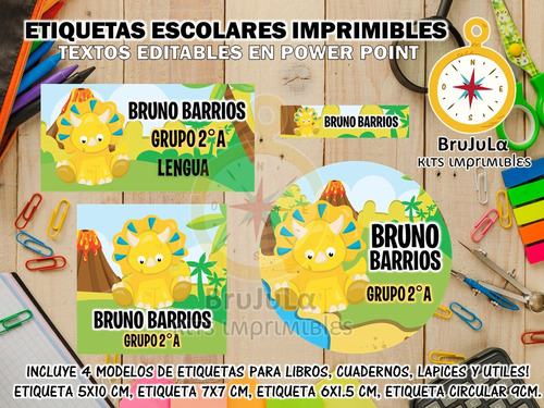 Kit Imprimible Etiquetas Escolares Dinosaurios S20
