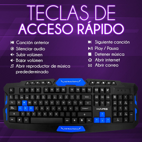 Imagen 6 de 10 de Kit Mouse Y Teclado Inalambrico Gamer 1600dpi Pc Laptop Usb