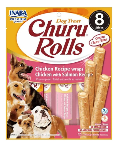 Golosina Perros Churu Rolls Pollo Y Salmon 8 Tubos X 12 G