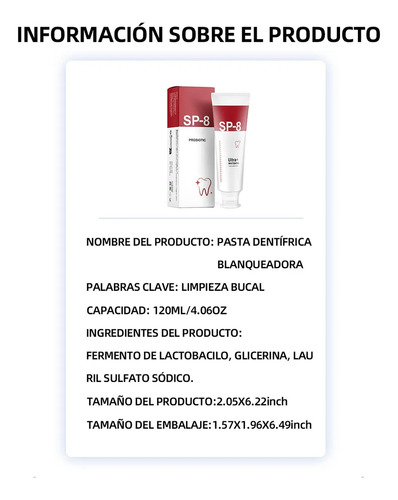 Pasta Dentalblanqueadoraprobióticos Sp8+cepillo De Dientes