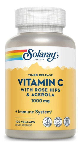 Vitamina C 1000mg (100 Capsulas Veganas)+ Rose Hips  Solaray Sabor S/n