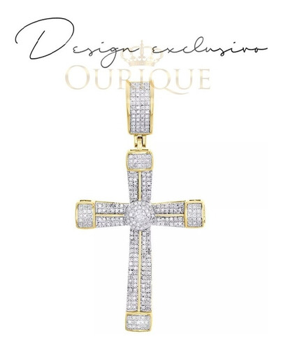 Pingente De Cruz Em Ouro 18k 750 Com 320 Diamantes Luxo