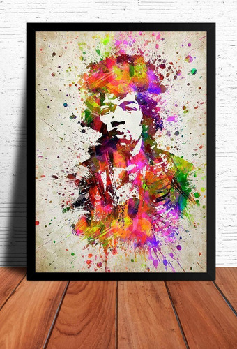 Cuadro Jimi Hendrix Ilustracion Color Marco Negro 33x48cm