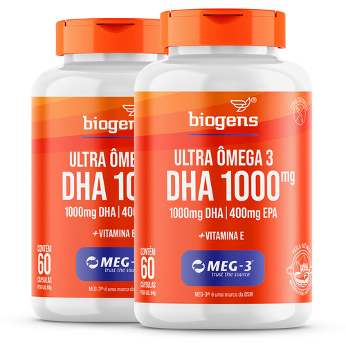 Kit 2x Ultra Omega 3, DHA 1000 mg, 400 mg Epa-Meg 3, 60 cápsulas, Biogens