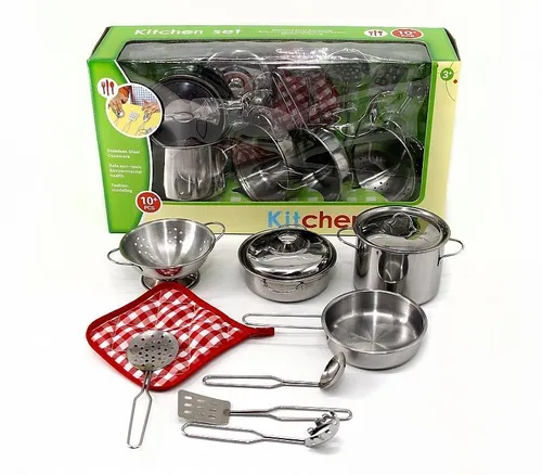 Set Bateria De Cocina Juguete Metalicas 10 Piezas Utensilios