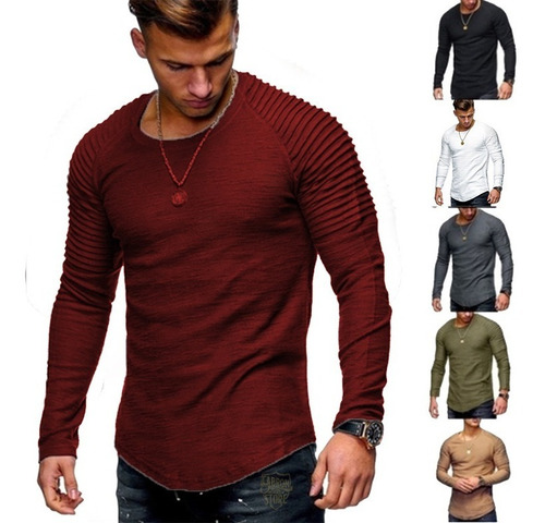 Remera Manga Larga Hombre Entallada Moda Algodon Cuerpo A15