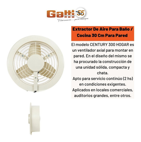 Imagen 5 de 10 de Extractor De Aire P/ Baño / Cocina 30 Cm P/ Pared Gatti Vent