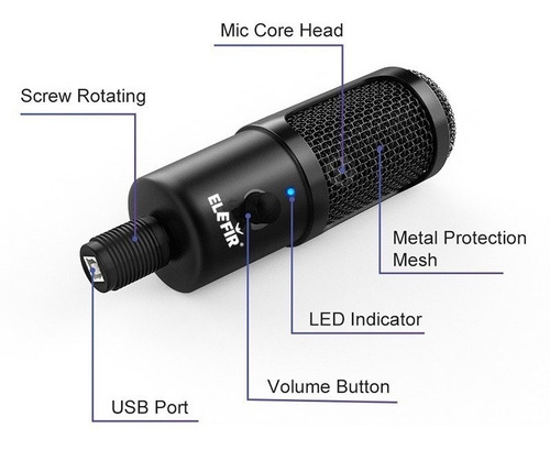 Imagen 3 de 10 de Microfono Condenser Usb Elefir At2020 Tripode Pc Mac Premium