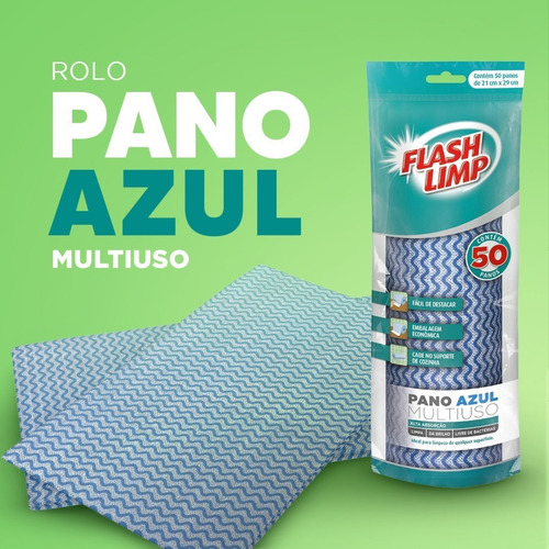 Pano De Limpeza Flash Limp Bobina Rolo 50 Panos 21x29cm Azul