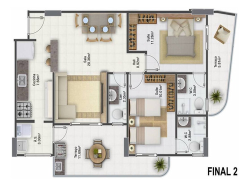 Imagem 19 de 27 de Apartamento 2 Dormitorios 1 Suite, 2 Vagas De Garagem, Sacada Gourmet - Pas294