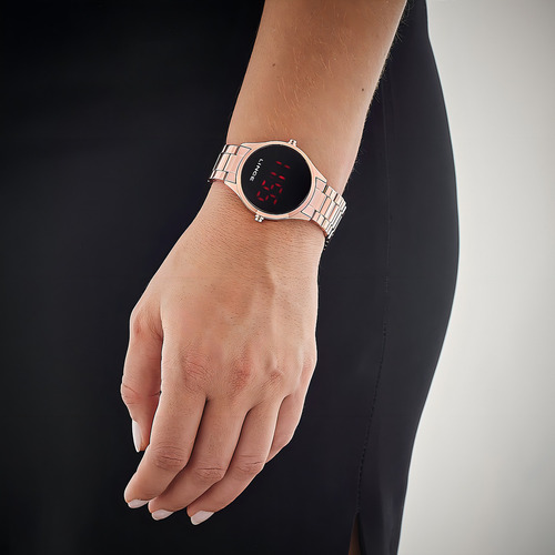 Relogio Lince Feminino Digital Led Mdr4618l Vxrx Rose Preto