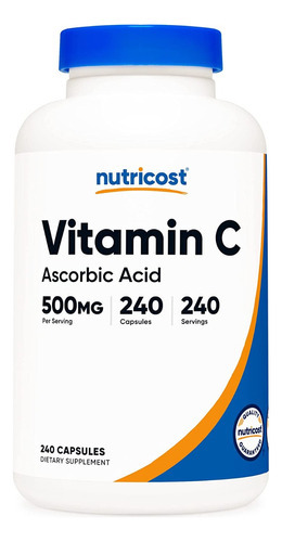 Vitamina C 500mg Acido Ascorbico 240 Capsulas Para 8 Meses Sabor Sin Sabor