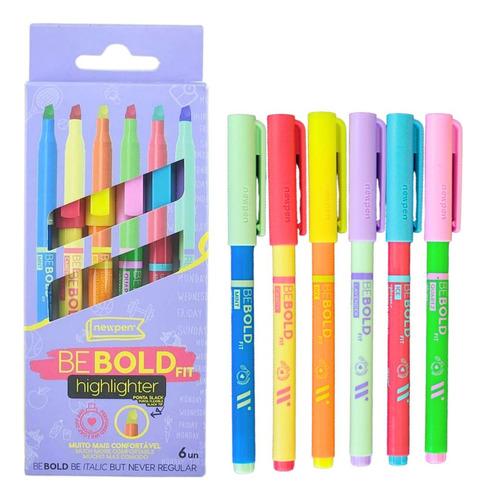 Marca Texto Be Bold Fit Newpen - Kit Com 06 Unidades