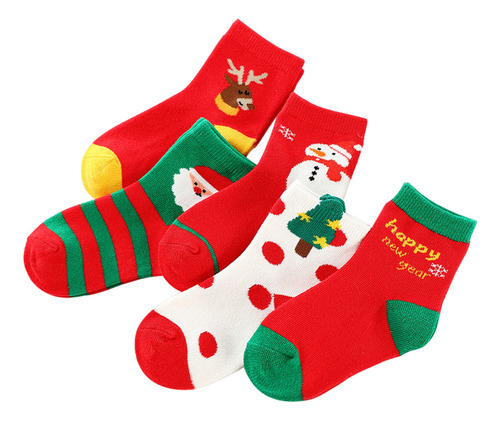 5 Pares De Bonitos Calcetines Navideños Infantiles Divertido