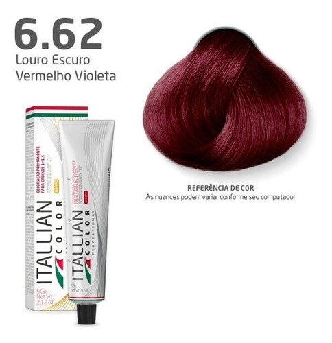  Coloração Itallian Color Professional  | 60g | Vermelho Tom 6.62 Loiro Escuro Vermelho Violeta