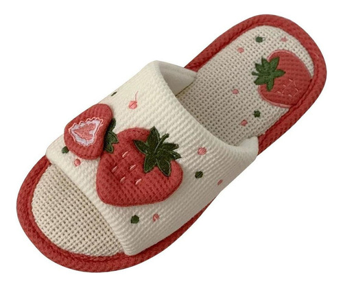 Pantuflas De Fresa Para Mujer, Zapatos De Dormitorio Con