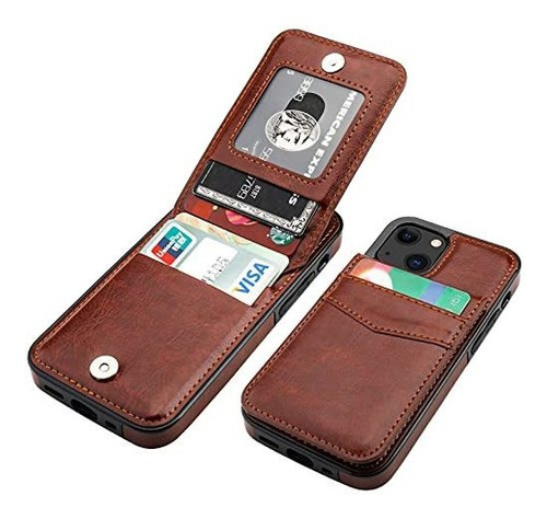 Funda Para iPhone 13 Mini Tipo Billetera Atril Cuero Marron