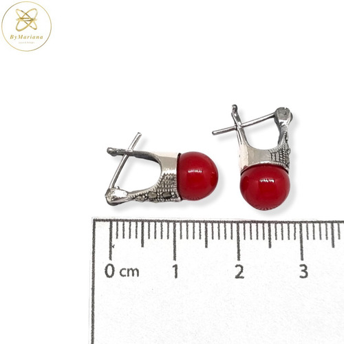 Imagen 5 de 7 de Aros Plata Lady Di Perla Roja 6mm