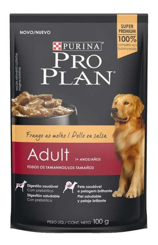 Alimento Pro Plan OptiHealth Pro Plan para cão adulto todos os tamanhos sabor frango ao molho em saco de 100g