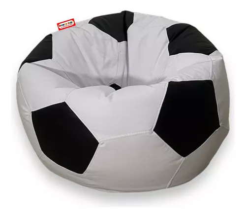 Sillon Puff Soccer Mediano Blanco Con Negro 75 Cm Diametro