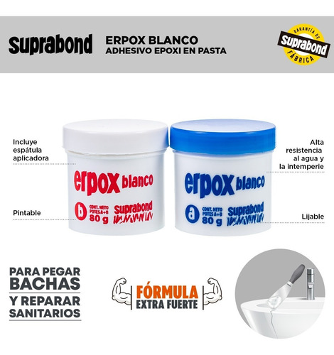 Imagen 3 de 5 de Nuevo Adhesivo Suprabond Erpox Blanco Bachas Y Sanitarios 80
