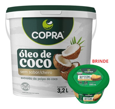 Balde Óleo De Coco Sem Sabor 3,2l Copra + Sal Rosa 200g