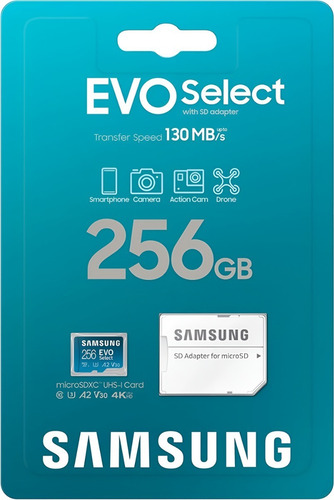 Micro Sd 256gb Samsung Evo Select+ 4k 130 Mb/s U3 A2 V30