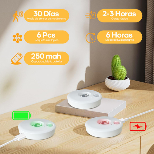 6 Lampara De Pared Foco Recargable Led Interior Noche Sensorfocos recargables led,control remoto,Cocina, Dormitorios, VITRINAS, estanterías,lampara recargable,lamparas para pared,mando a distancia