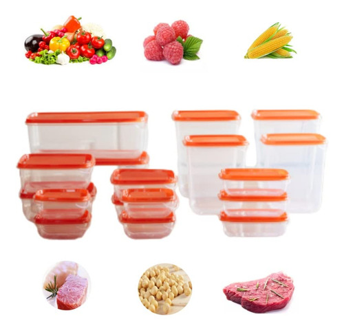 17-piece Orange Food Storage Containers With Lids For Fridge