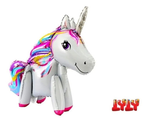 Globo Unicornio Caballo Pony Metalizado 3d 4d Blanco