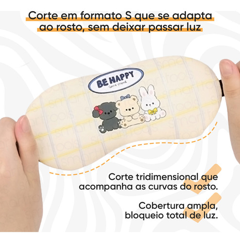 Máscara De Dormir 3D Tapa Olhos Anti Claridade Blackout Ajustável no Rosto Confortável Repouso - Modelo: Gato Branco Smart Tools®