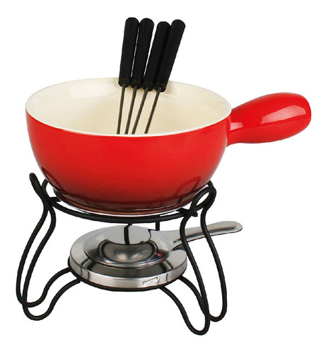 Conjunto De Fondue Cerâmica Queijo Chocolate Lausanne 8pçs Cor Vermelho