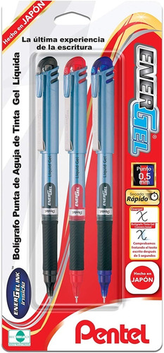 3 Bolígrafos Pentel Energel Tinta Gel Líquida Aguja 0.5mm 