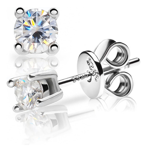 Moissanite Stud Pendientes 3.0mm Ef Corte Redondo 18k Chapad