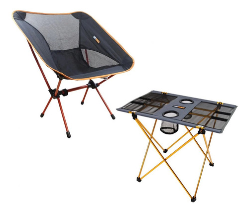 Kit Cadeira E Mesa Dobrável Para Camping E Pesca