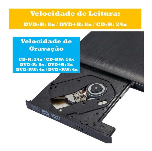 Imagem 3 de 9 de Leitor & Gravador Cd Dvd Drive Externo Usb 3.0 5gbps Slim