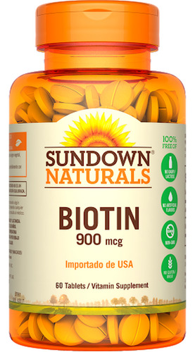 Biotin Biotina 900 Mcg Sundown Naturals Frasco X 60 Tabletas