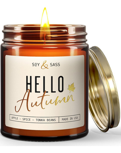 Fall Candles - 'hello Autumn' Fall Candle W/apple, Cinnamon 