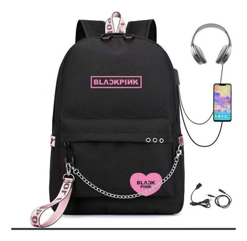 Blackpink Lisa Jennie Jisoo Rose-mochila Con Puerto Usb