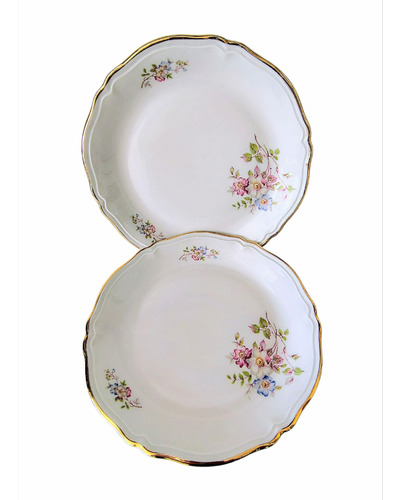Dos Platos De Postres De Porcelana Verbano 20 Cm Blanco Floreado (Usado)