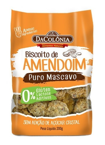 Kit 5 X Biscoito Amendoim Sem Glúten Dacolônia Sachê 200g