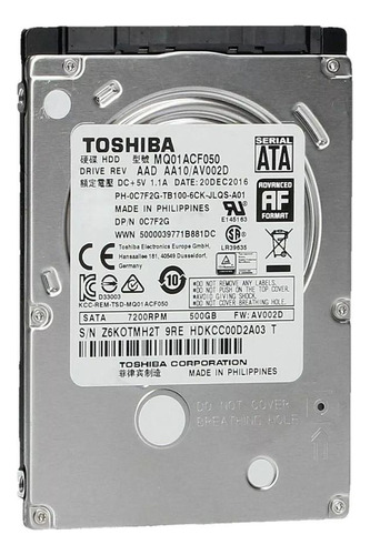 Disco Rígido Interno Toshiba Mq01acf Series Mq01acf050 500gb