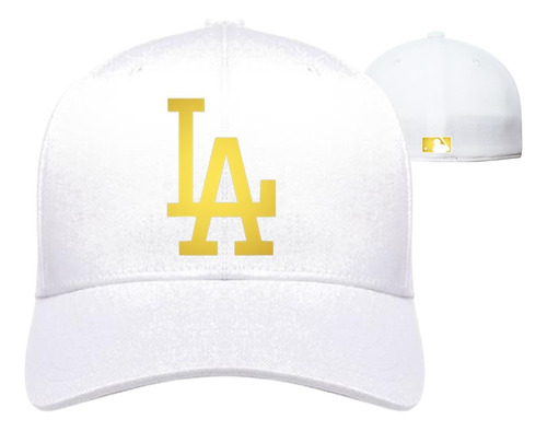 Gorra Blanca Los Angeles Beisbol Logo Dorado Flex Cerrada