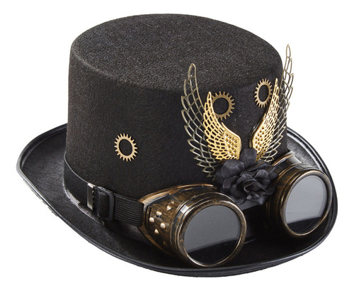 Sombrero Steampunk Top Hat Con Lentes Gear Wings Cn